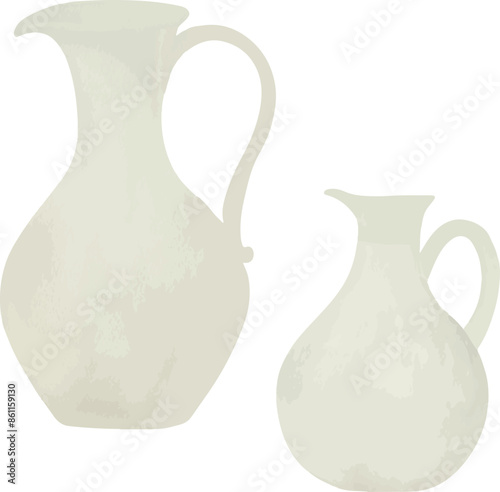 Vector Watercolor illustration, rustic ceramic carafe, clipart. Invitation, greeting cards, birthday, event, holiday, menu; cooking class; Master Class