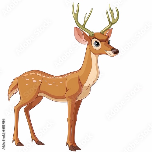 cartoon clipart drawing of a deer on an isolated white background