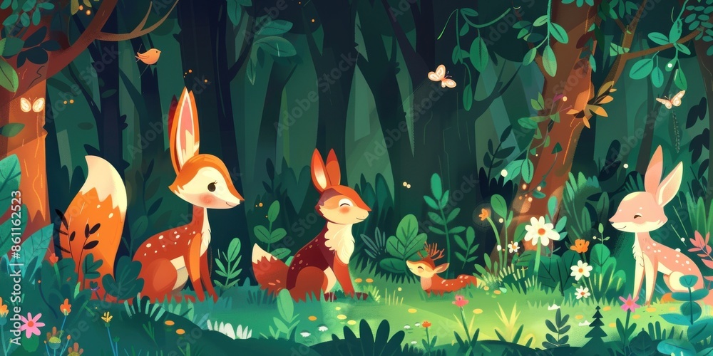 A Family of Deers Enjoying the Forest A Family of Deers Enjoying the Forest