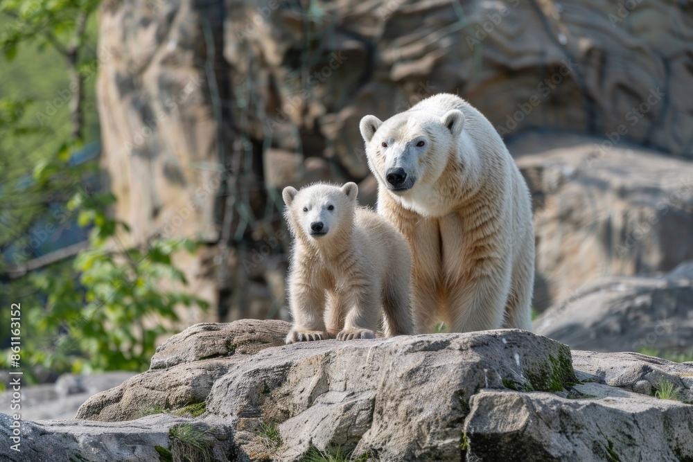 Fototapeta premium Polar bear with twin cubs (Ursus maritimus)