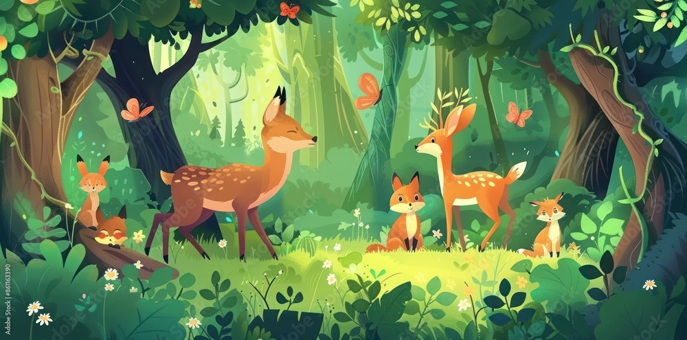 Naklejka premium Forest Friends: A Charming Cartoon Illustration