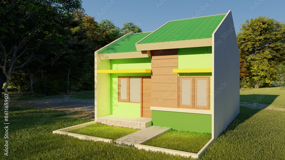 3D Rendering Illustrations of A Small House in the Woods Basked in the Sun-House Exterior 3D Rendering Illustrations of A Small House in the Woods Basked in the Sun-House Exterior