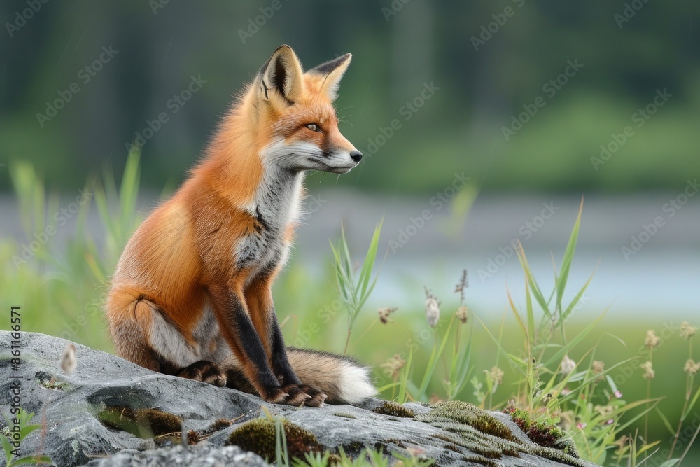 Red fox overlooking Lake Clark State Park, Alaska Red fox overlooking Lake Clark State Park, Alaska
