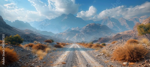 Dirt Road in Hajar Mountains in Dubai UAE photo