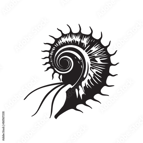 Weaver Crustacean silhouette black and white (Nautilus)