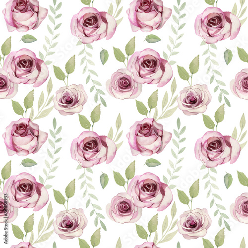 Fototapeta Naklejka Na Ścianę i Meble -  watercolor seamless pattern with roses on the white background