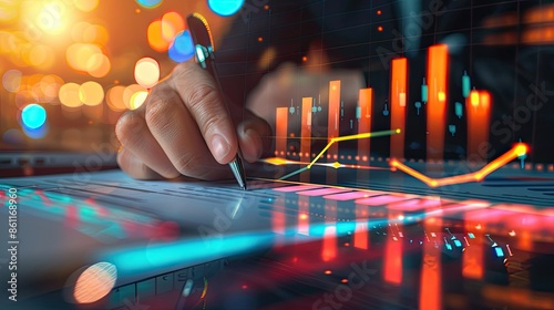 Wallpaper Mural Close-up of analysis of work with the latest financial results, graphical analysis, forecasting financial account sales by handwriting, abstract digital results for background. Torontodigital.ca
