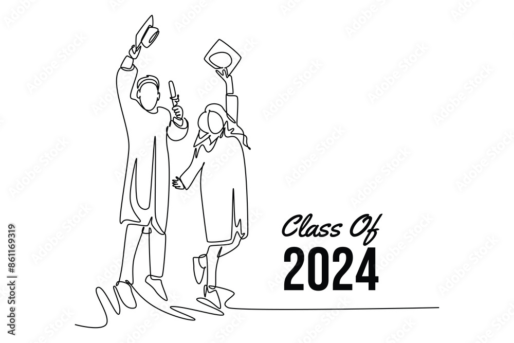 Class of 2024 concept. Single line draw design vector graphic illustration. Class of 2024 concept. Single line draw design vector graphic illustration.