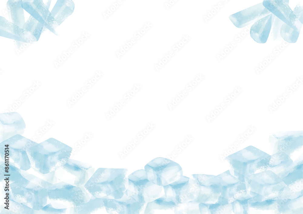 水彩風　涼しい氷のフレーム