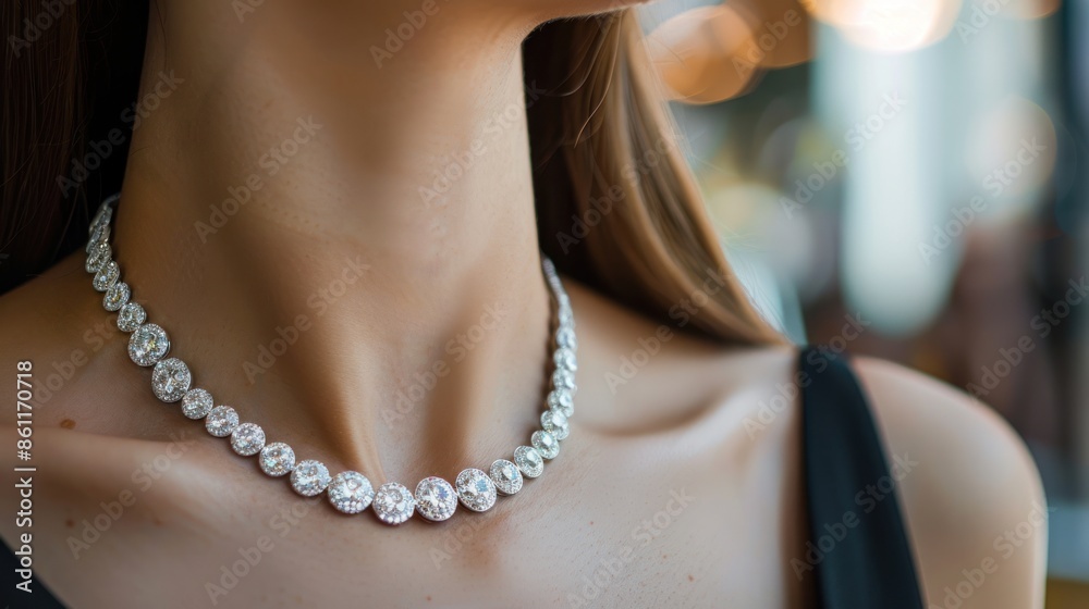 Diamond necklace on the neck of a woman Diamond necklace on the neck of a woman