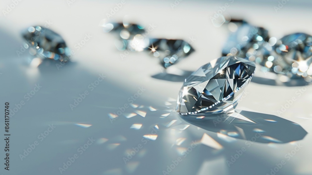 diamonds of different cuts and sizes on a light background with shadows diamonds of different cuts and sizes on a light background with shadows