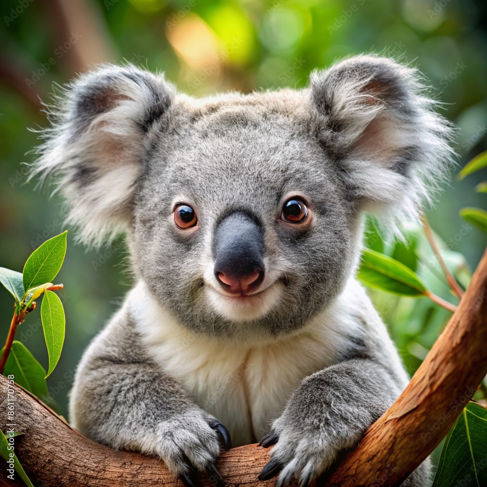 Naklejka premium Cute cartoon baby koala smiling and posing