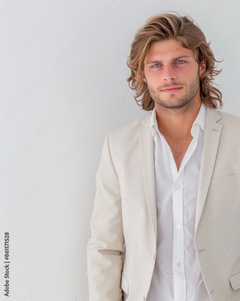 Elegant Man in Beige Suit. Generative AI.