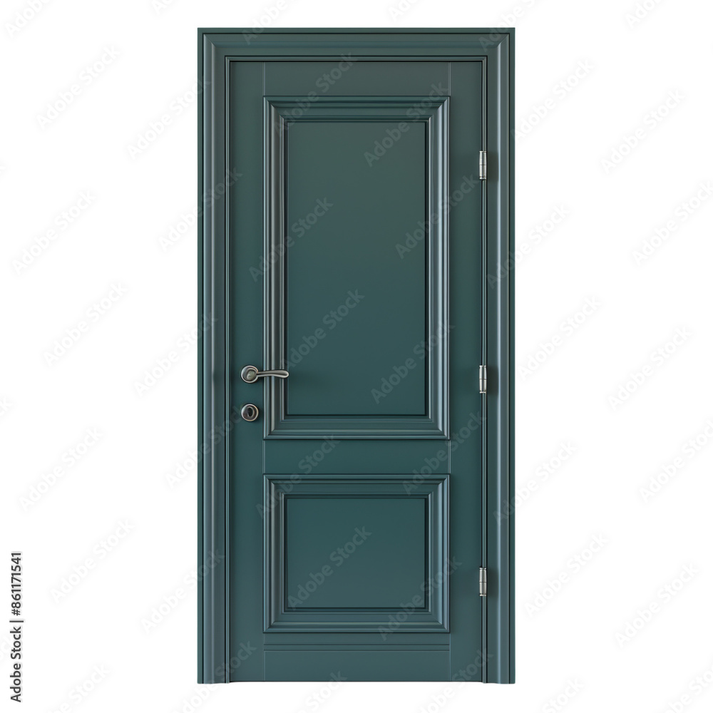 Green door with silver handle, isolated on white background. Green door with silver handle, isolated on white background.