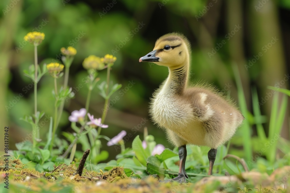 Very young cute greylag goose chick in spring. Very young cute greylag goose chick in spring.