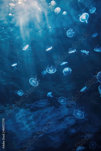 Beautiful jellyfish swimming in the ocean. Jellyfish background © ttonaorh