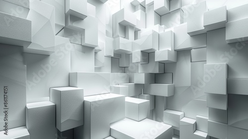 Abstract white geometric background featuring interlocking cubes and intricate patterns, perfect for modern and minimalist designs.