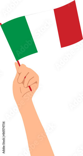Hand holding the national flag of Italy vector illustration. Transparent background
