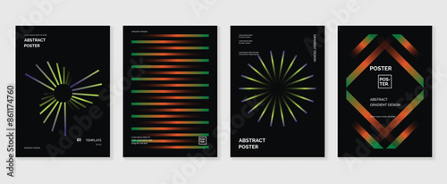 Abstract gradient poster background vector set. Minimalist style cover template with vibrant perspective 3d geometric prism shapes collection. Ideal design for social media, cover, banner, flyer.