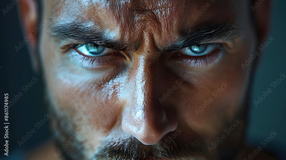 Obraz premium Intense and Determined Man with Powerful Facial Expression and Dramatic Lighting