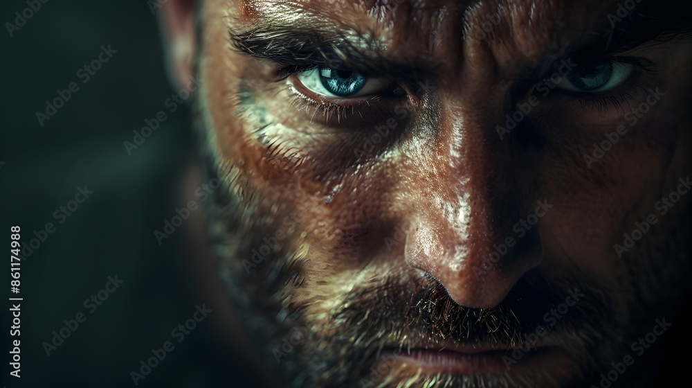 Intense and Determined Man with Powerful Facial Expression and Captivating Gaze Intense and Determined Man with Powerful Facial Expression and Captivating Gaze