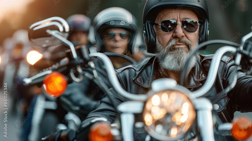 Group of cruiser-chopper motorcycle riders Group of cruiser-chopper motorcycle riders