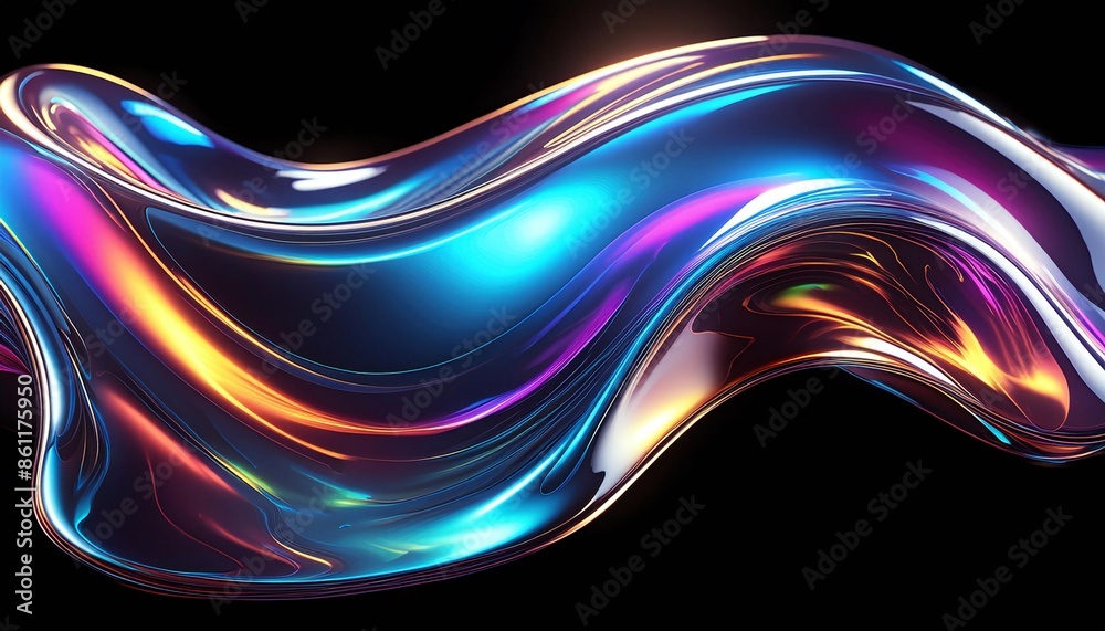 Bold holographic liquid blob shape isolated. Iridescent wavy melted ...