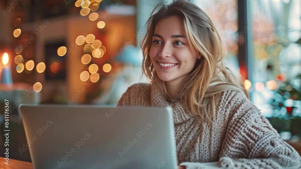 A beautiful young freelance woman uses a laptop computer Work at your work desk on your holiday at home in a quiet A beautiful young freelance woman uses a laptop computer Work at your work desk on your holiday at home in a quiet