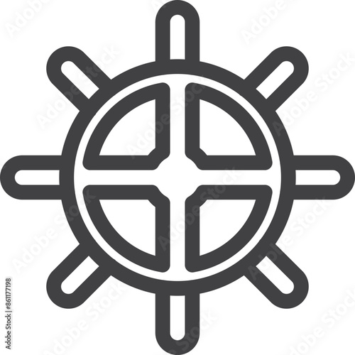 Ship steering wheel outline icon on transparency background