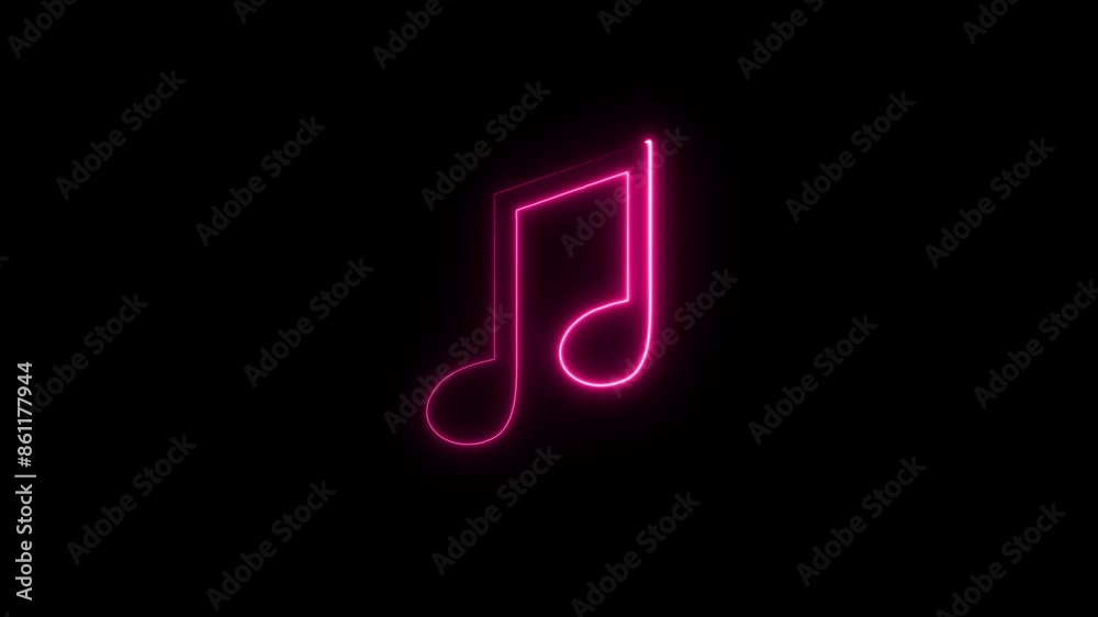 Neon music sign. Glowing neon effect music icon. Musical note line icon. on a black background.