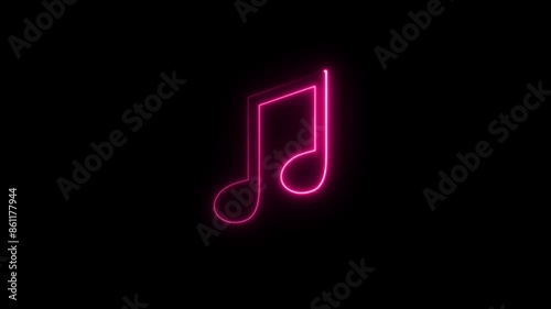 Neon music sign. Glowing neon effect music icon. Musical note line icon. on a black background.