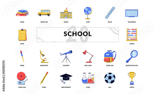 school education collage class learning handdrawn doodle icon set