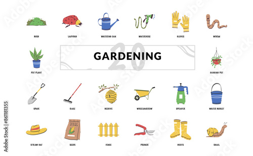 gardening garden botany horticulture nature handdrawn doodle icon set