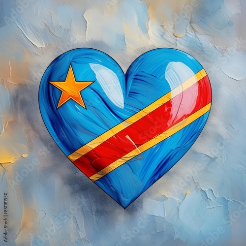 heart painted with Democratic Republic of the Congo flag ,generated by AI. High quality photo photo