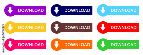 Set of colorful download buttons vector illustration. colorful downloading buttons. set of download buttons