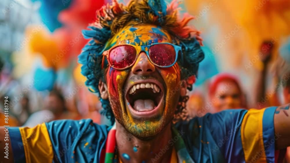 A football fan with their face painted in World Cup colors binds football fans together. Awed spectators record moments and matches.