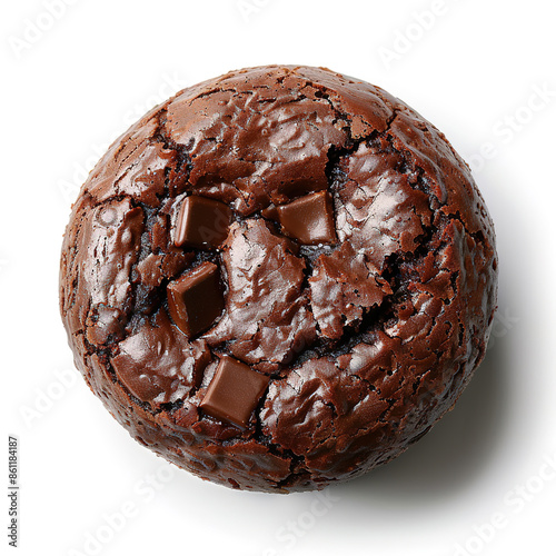 chocolate muffin, top view isolated on white background