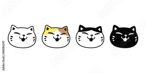cat vector kitten calico neko bsmile face head icon pet cartoon character munchkin illustration symbol clip art isolated