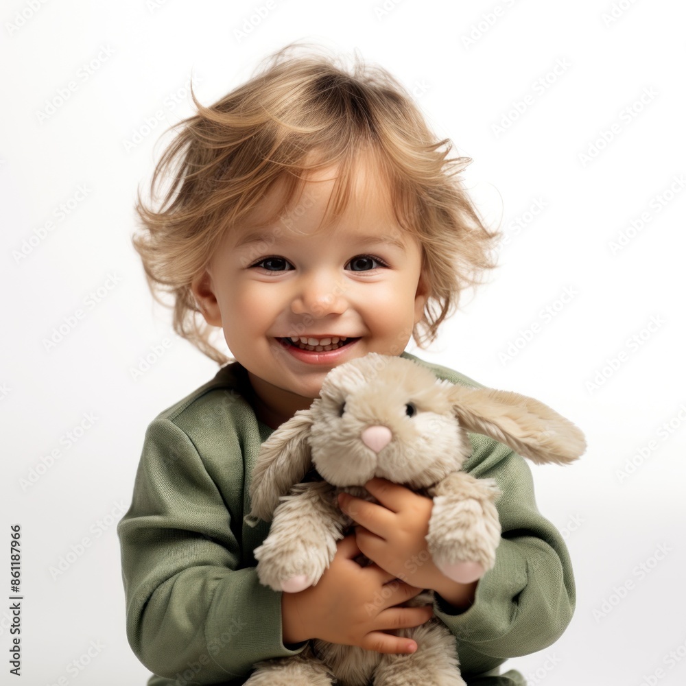 Cute little boy smiling and holding an adorable soft stuffed toy doll in his hands Cute little boy smiling and holding an adorable soft stuffed toy doll in his hands