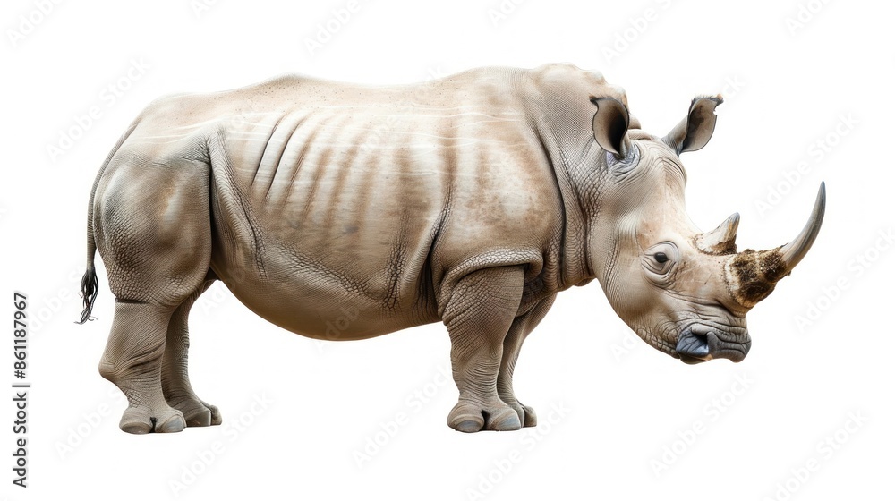 White Rhino Standing on a White Background White Rhino Standing on a White Background