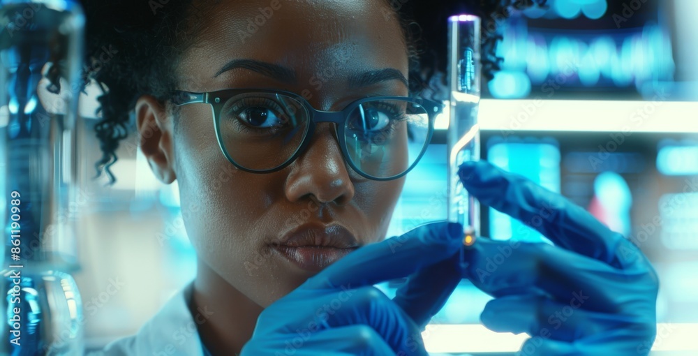 African scientist, vision and innovation in pharmaceutical study, development and growth. Black woman in lab and study of nature mockup. African scientist, vision and innovation in pharmaceutical study, development and growth. Black woman in lab and study of nature mockup.