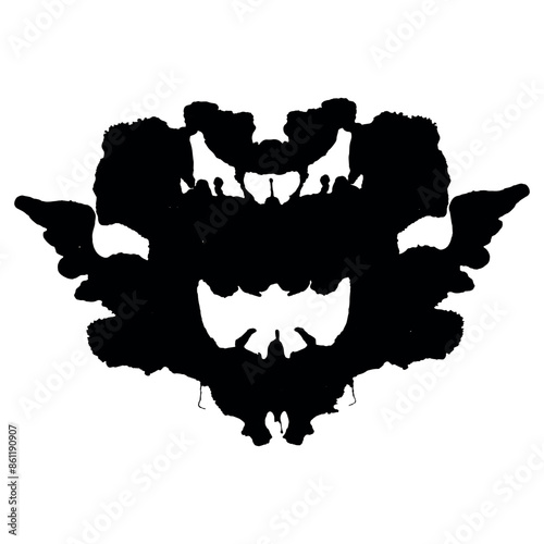 Rorschach inkblot black silhouette isolated on white background. 