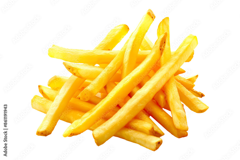 Crispy French fries isolated on white transparent background, perfect for snacking, quick and tasty treat Crispy French fries isolated on white transparent background, perfect for snacking, quick and tasty treat