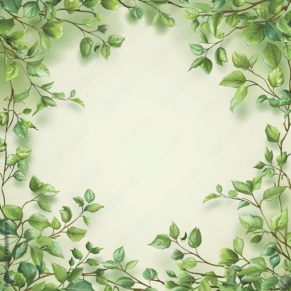 Nature Inspired Eco Friendly Green Leaf and Branch Frame Background for Designs Nature Inspired Eco Friendly Green Leaf and Branch Frame Background for Designs