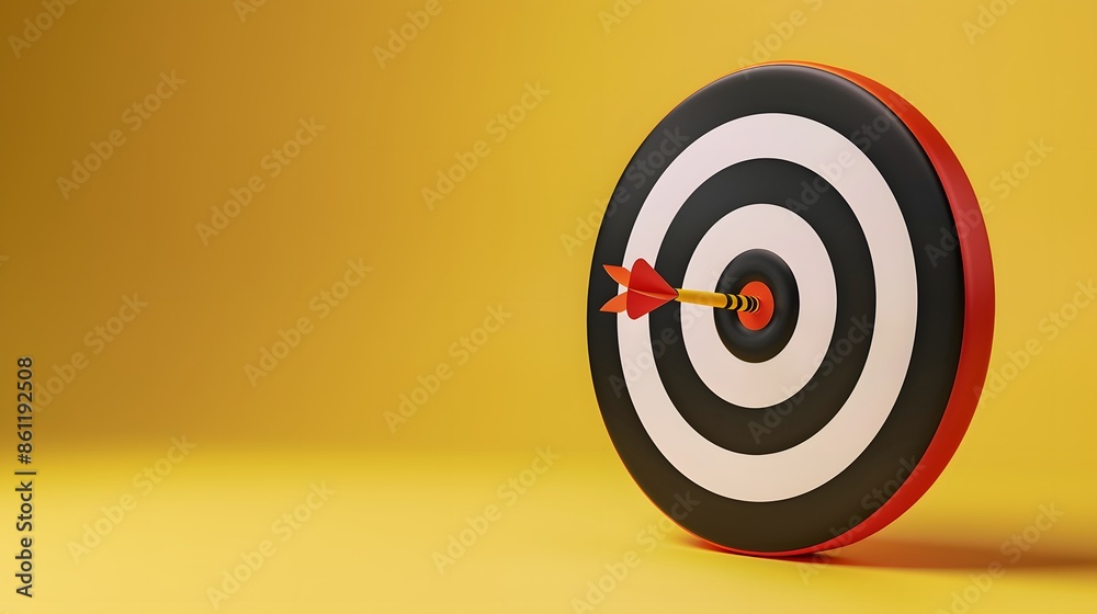 3d black and white target the plan strategy idea goal invesment business concept, isolated on yellow, horizontal, copy space. 3d black and white target the plan strategy idea goal invesment business concept, isolated on yellow, horizontal, copy space.