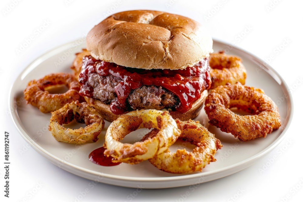 Sumptuous Caribbean Burger with Spicy Jerk Ketchup and Crispy Onions Sumptuous Caribbean Burger with Spicy Jerk Ketchup and Crispy Onions