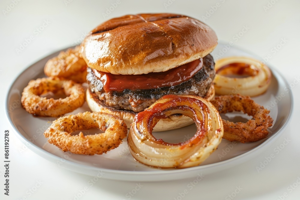 Tempting Caribbean Burger with Spicy-Sweet Jerk Ketchup and Onions Tempting Caribbean Burger with Spicy-Sweet Jerk Ketchup and Onions
