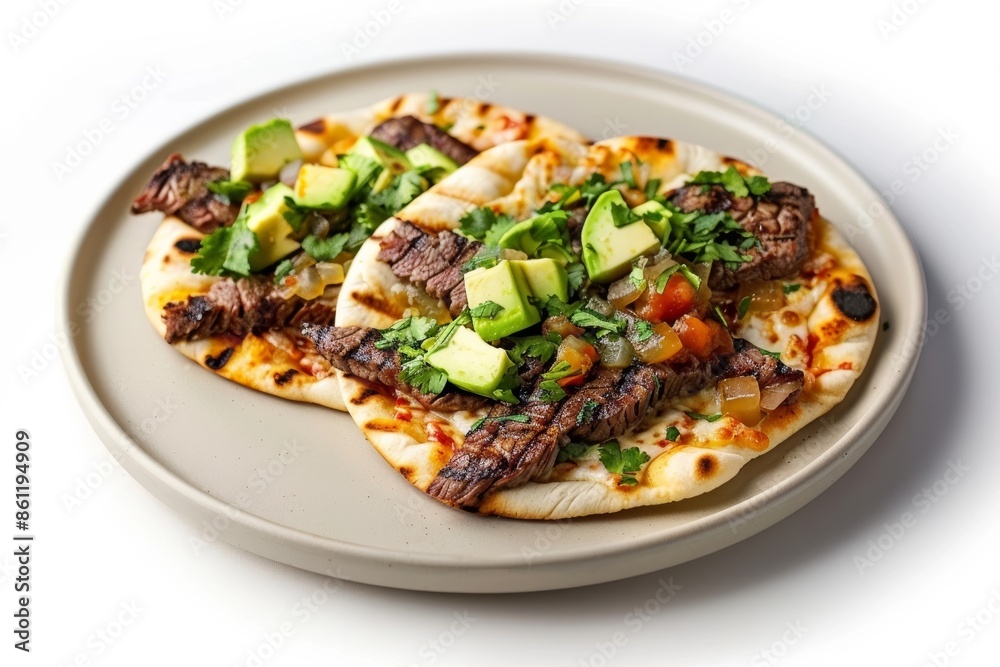 Mouthwatering Carne Asada Naan Pizza Bites with Sizzling Onions and Avocado Mouthwatering Carne Asada Naan Pizza Bites with Sizzling Onions and Avocado