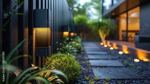 Elegant modern fence lights installed on metal fences Gives a sleek and stylish look.