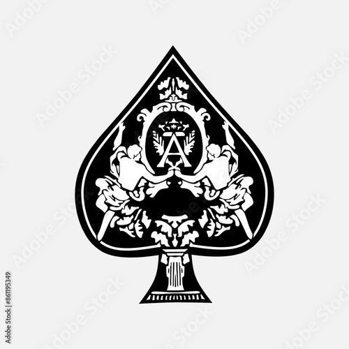 Ace spade poker card and playing in casino line pop art logo. Colorful design with dark background. Abstract illustration in black background for t-shirt, poster, clothing, merch, apparel.